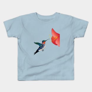 Hummingbird Tribal Tattoo Style Orange Flower Kids T-Shirt